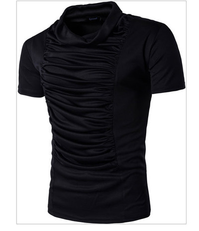 Стилна мъжка тениска с къс ръкав с хлабава яка в бял и черен цвят