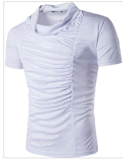 Стилна мъжка тениска с къс ръкав с хлабава яка в бял и черен цвят