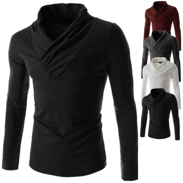 Семпла мъжка блуза с дълъг ръкав с нестандартна висока поло яка