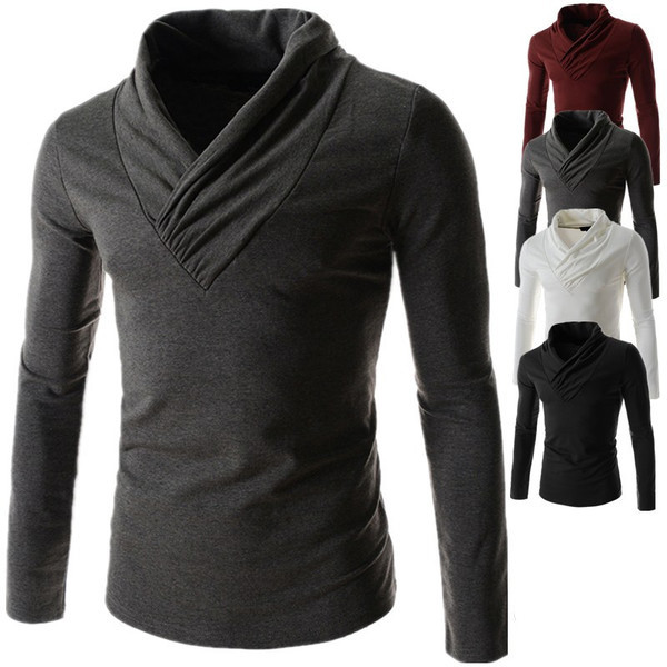 Семпла мъжка блуза с дълъг ръкав с нестандартна висока поло яка