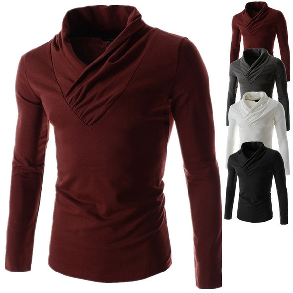 Семпла мъжка блуза с дълъг ръкав с нестандартна висока поло яка