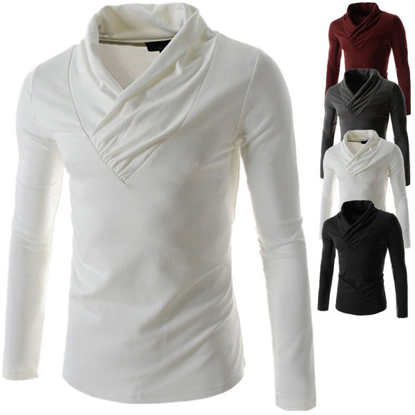 Семпла мъжка блуза с дълъг ръкав с нестандартна висока поло яка