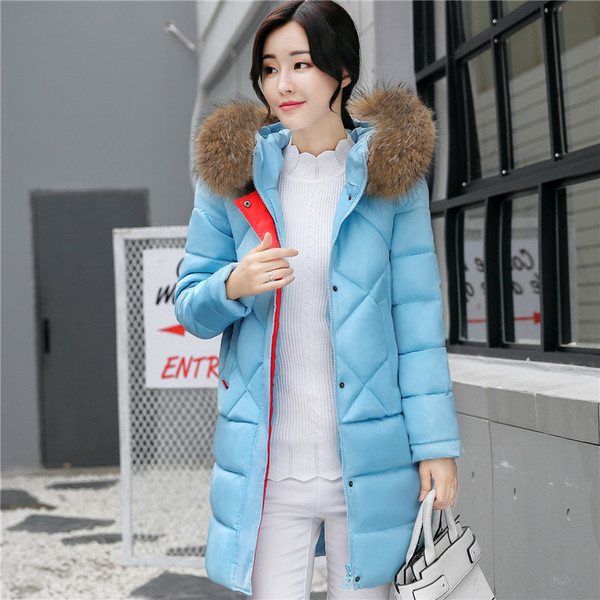 Дълго зимно дамско яко с качулка и обемен пух в много цветове