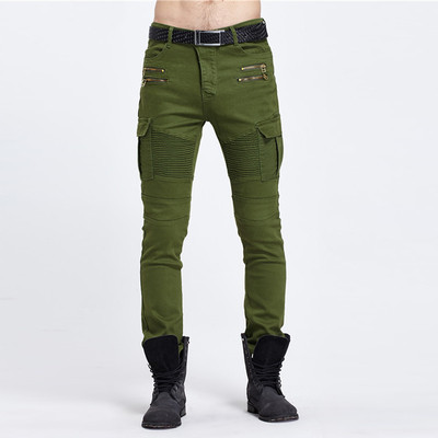 Еластичен модел ежедневни небрежни мъжки дънки в черен и зелен цвят