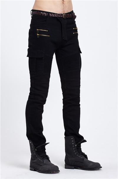 Еластичен модел ежедневни небрежни мъжки дънки в черен и зелен цвят