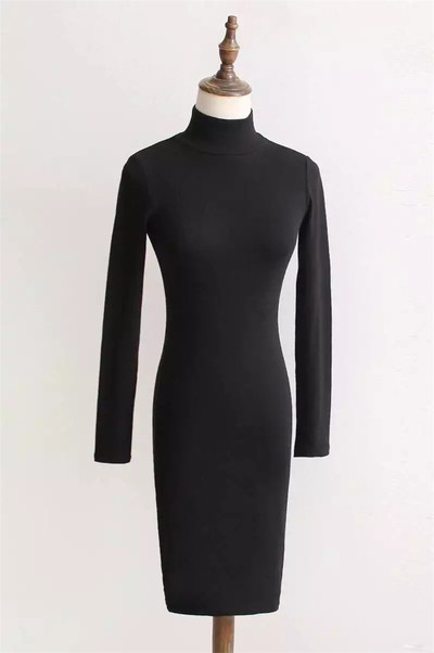 Стилна дамска рокля с полувисока яка и дълъг ръкав - 3 цвята