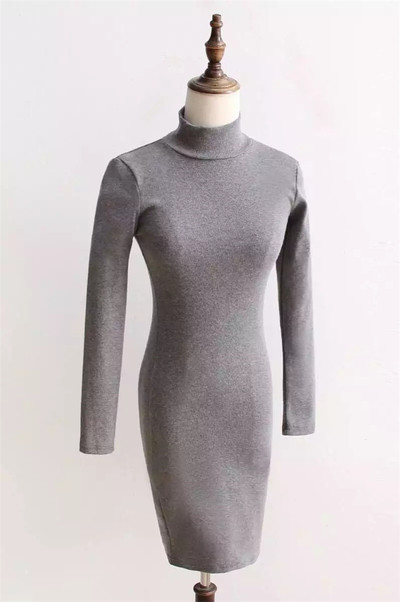 Стилна дамска рокля с полувисока яка и дълъг ръкав - 3 цвята