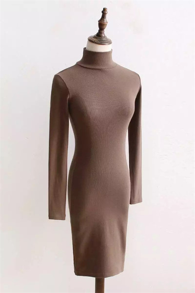 Стилна дамска рокля с полувисока яка и дълъг ръкав - 3 цвята