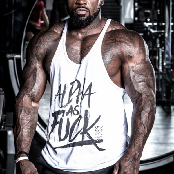 Спортен мъжки широк потник за тренировки с провокативен надпис