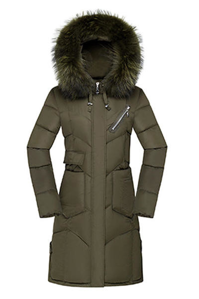 Стилно дълго дамско яке в няколко цвята с качулка с пух