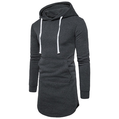 Изчистен и дълъг модел мъжки суичър с джобове отпред и ципове отстрани