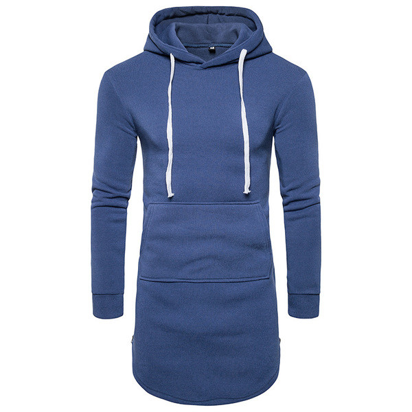 Изчистен и дълъг модел мъжки суичър с джобове отпред и ципове отстрани