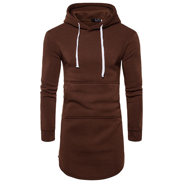 Изчистен и дълъг модел мъжки суичър с джобове отпред и ципове отстрани