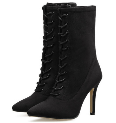 Модерни дамски боти с кръстосани връзки и висок ток,2 цвята