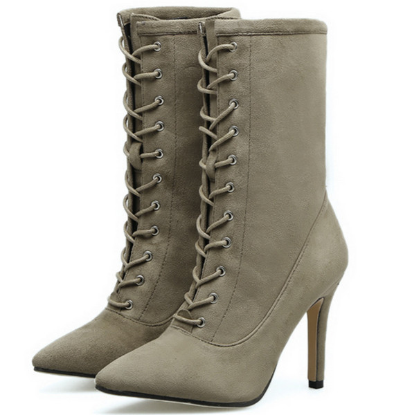 Модерни дамски боти с кръстосани връзки и висок ток,2 цвята
