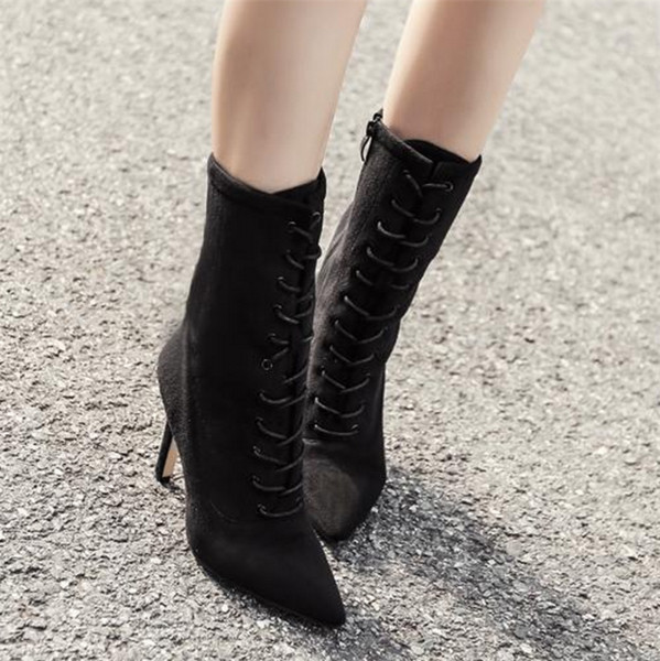 Модерни дамски боти с кръстосани връзки и висок ток,2 цвята