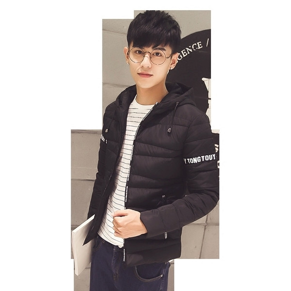 Спортно мъжко късо яке за мъже с качулка и надпис, в четири цвята