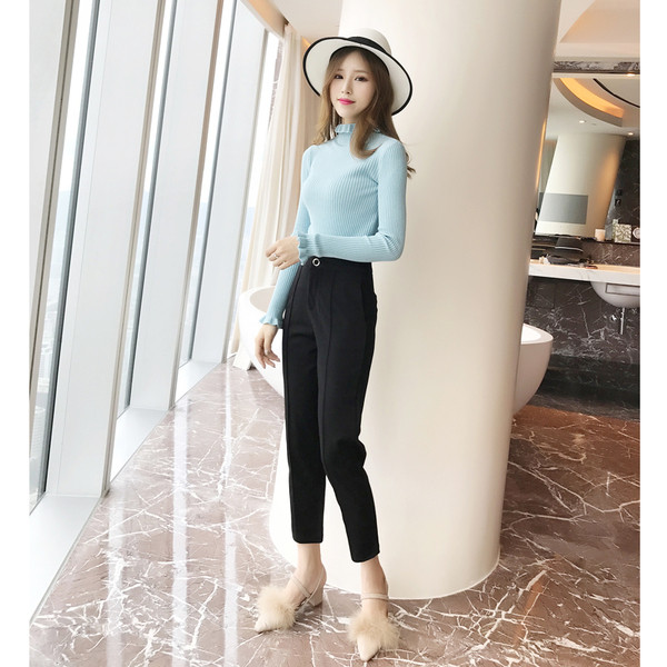 Елегантен дамски панталон с висока талия и дължина 7/8