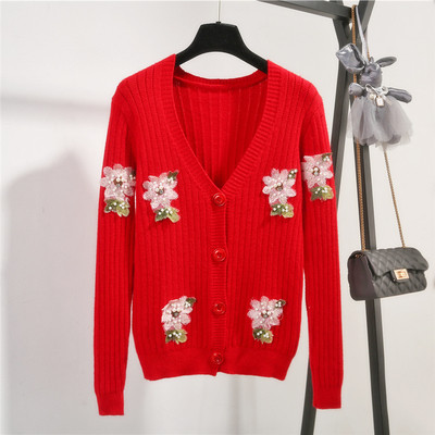 Актуална дамска жилетка с флорални мотиви и V-образно деколте