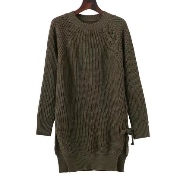 Дамски long пуловер тип туника с О-образна яка