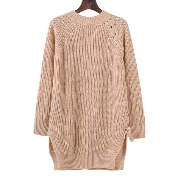 Дамски long пуловер тип туника с О-образна яка