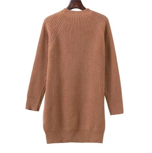 Дамски long пуловер тип туника с О-образна яка