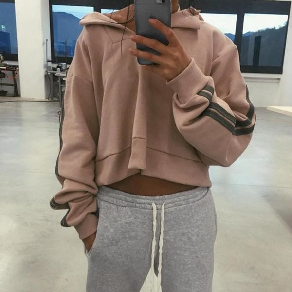 Ежедневен дамски суичър с хлабава яка,качулка и дълъг ръкав