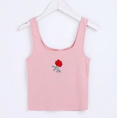 Семпъл дамски потник с красива бродирана розичка - 5 цвята