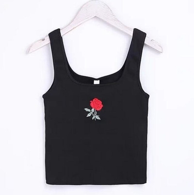 Семпъл дамски потник с красива бродирана розичка - 5 цвята