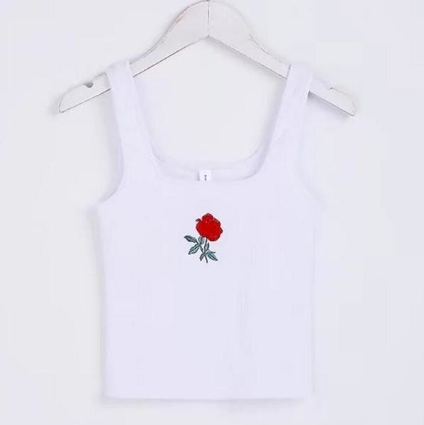 Семпъл дамски потник с красива бродирана розичка - 5 цвята