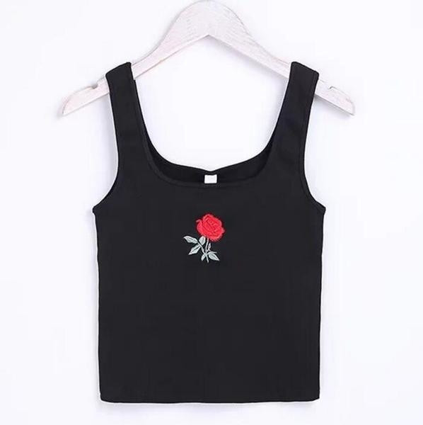Семпъл дамски потник с красива бродирана розичка - 5 цвята