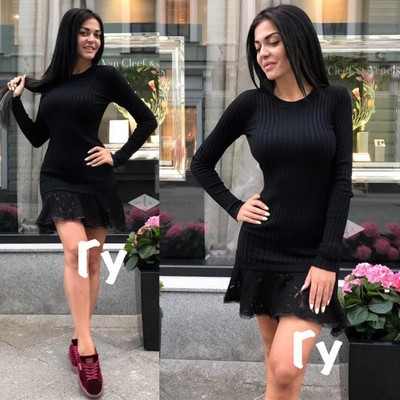 Дамска актуална рокля с дълъг ръкав и красива дантела