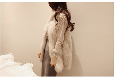 Стилен дълъг дамски елек с имитиращ косъм на лисица в няколко цвята