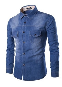 Дънкова мъжка риза с дълъг ръкав - 3 цвята