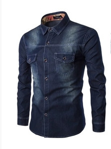 Дънкова мъжка риза с дълъг ръкав - 3 цвята