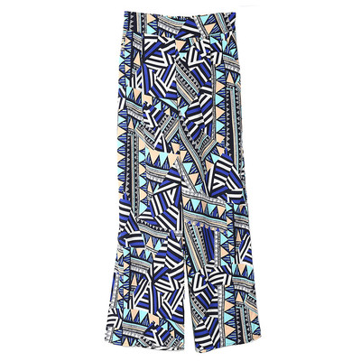 Актуален дамски ежедневен панталон с висока талия и шарени геометрични фигурки