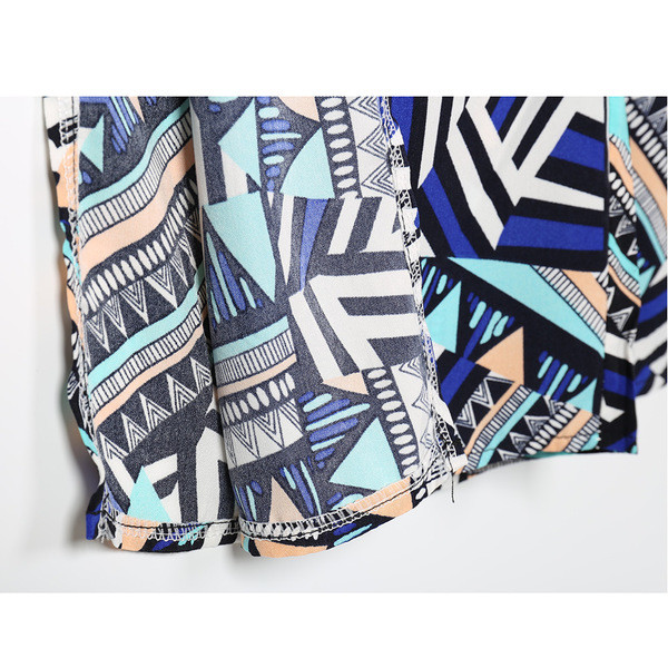 Актуален дамски ежедневен панталон с висока талия и шарени геометрични фигурки