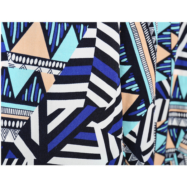 Актуален дамски ежедневен панталон с висока талия и шарени геометрични фигурки