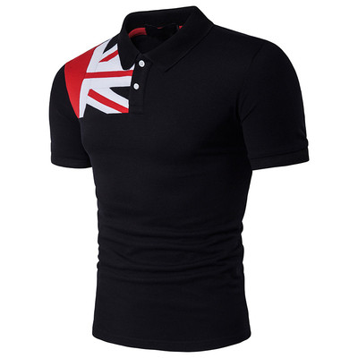 Удобна мъжка памучна поло тениска в черен и червен цвят