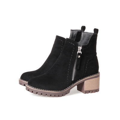 Елегантни дамски боти с устойчива подметка с ток и цип