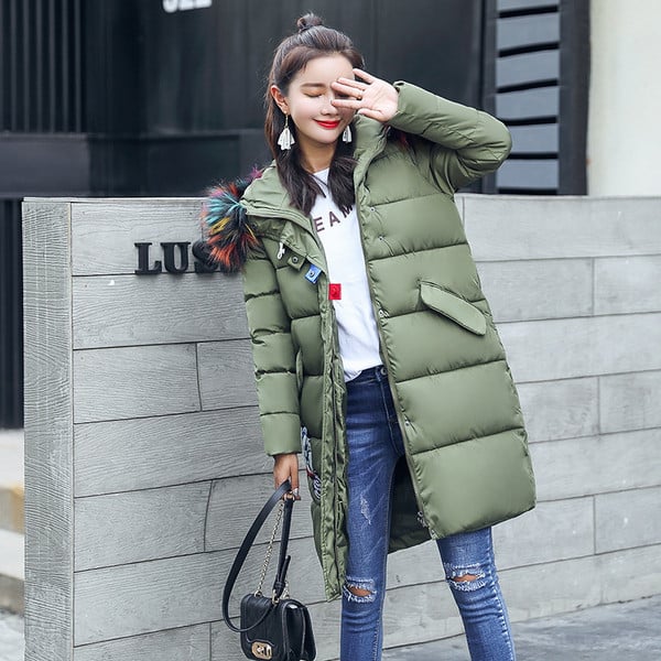 Κομψό γυναικείο μπουφάν με γούνα στο κολάρο, διάφορα χρώματα