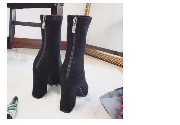 Стилни дамски заострени боти с висок дебел ток - 2 цвята