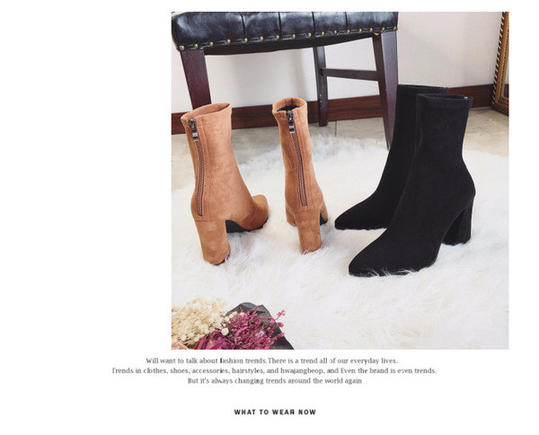 Стилни дамски заострени боти с висок дебел ток - 2 цвята