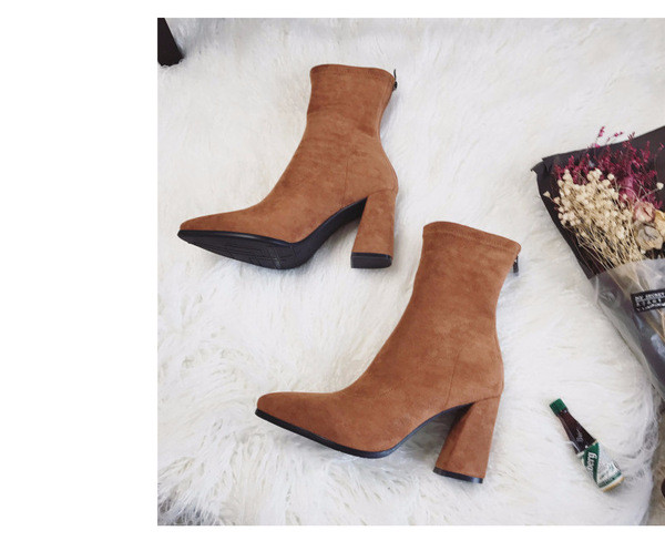 Стилни дамски заострени боти с висок дебел ток - 2 цвята