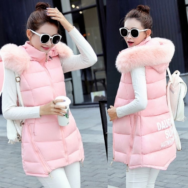 Спортно-елегантен дълъг дамски елек с качулка с пух, в няколко цвята