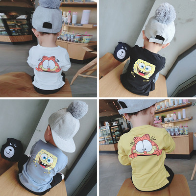 Анимационна детска блуза за момчета с апликация на гърба в няколко цвята, подходяща за есента