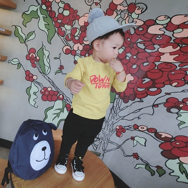 Анимационна детска блуза за момчета с апликация на гърба в няколко цвята, подходяща за есента