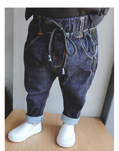 Удобни детски дънки за момчета с ластик в тъмен цвят