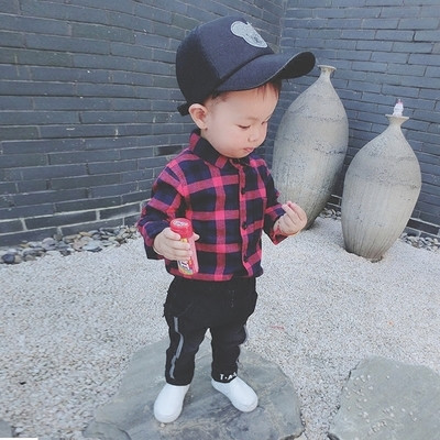 Карирана детска риза за момчета в син и червен цвят