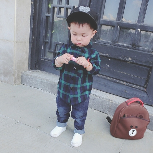 Карирана детска риза за момчета в син и червен цвят